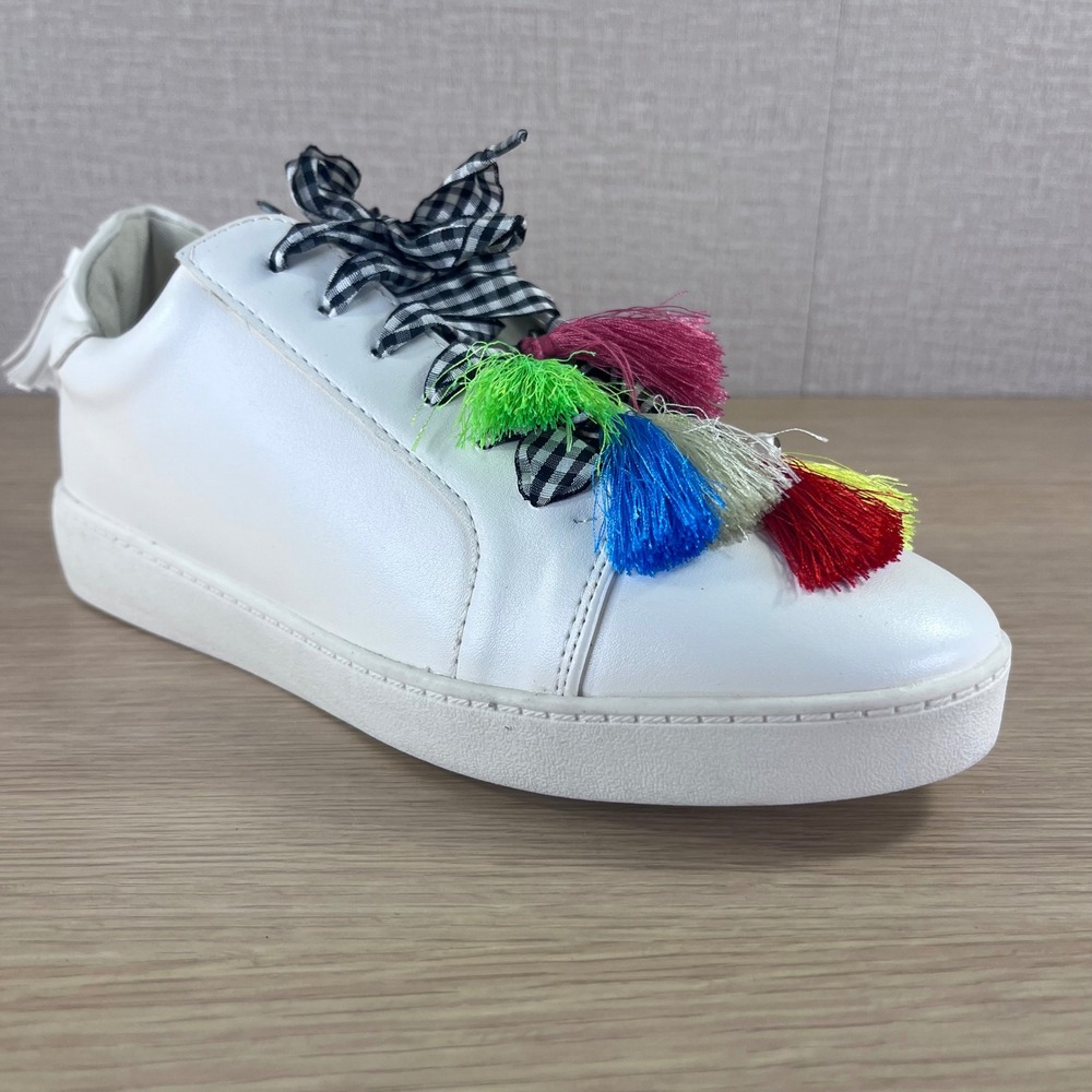 Marquiiz Women White Tassel Gingham Lace Sneakers US 10 41 Multi Color Boho